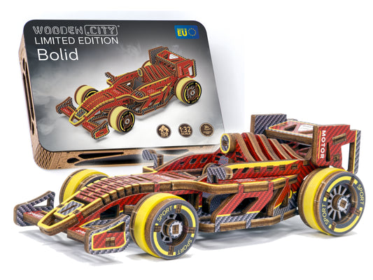3D Houten Puzzel Raceauto 'Bolid' - DIY Wood Puzzles Color