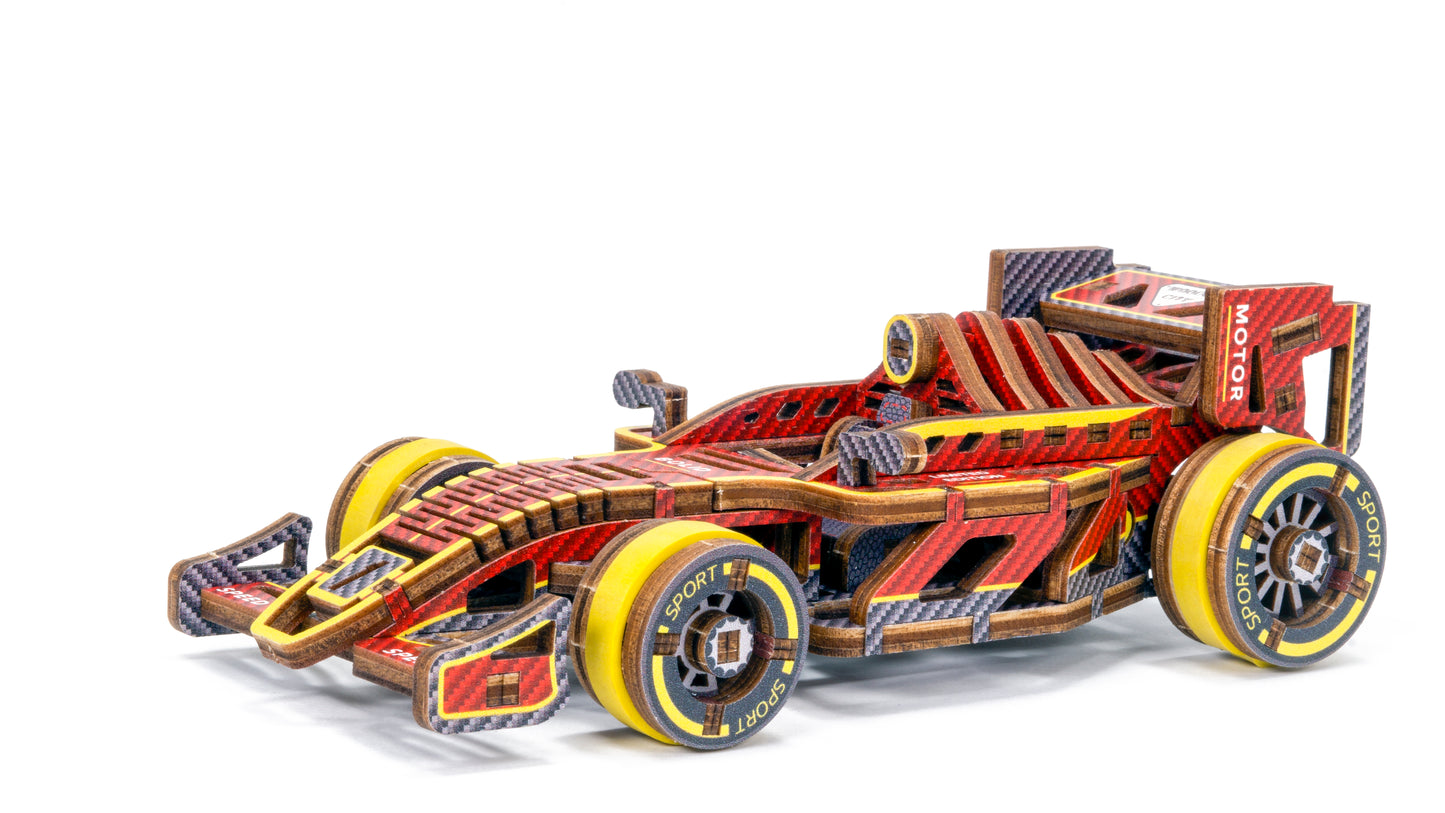 3D Houten Puzzel Raceauto 'Bolid' - DIY Wood Puzzles Color