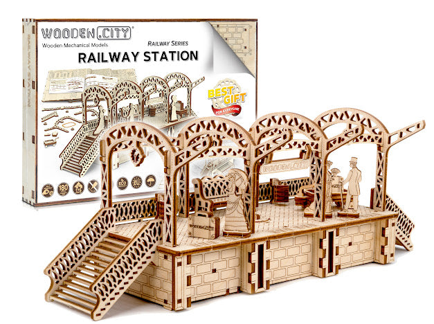 3D Houten Puzzel Trein Spoor Station 1:40 - DIY Wood Build