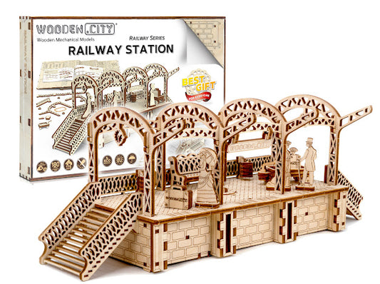 3D Houten Puzzel Trein Spoor Station 1:40 - DIY Wood Build