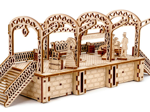 3D Houten Puzzel Trein Spoor Station 1:40 - DIY Wood Build