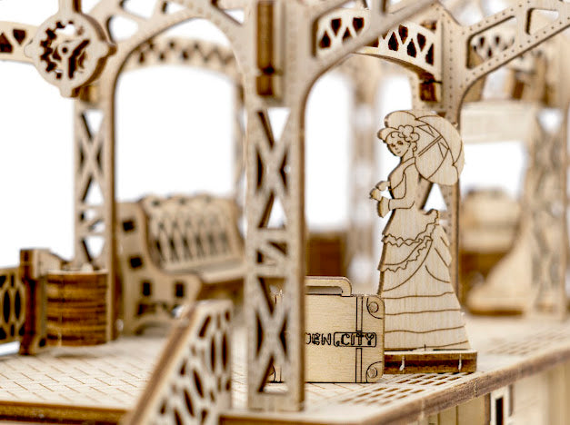 3D Houten Puzzel Trein Spoor Station 1:40 - DIY Wood Build