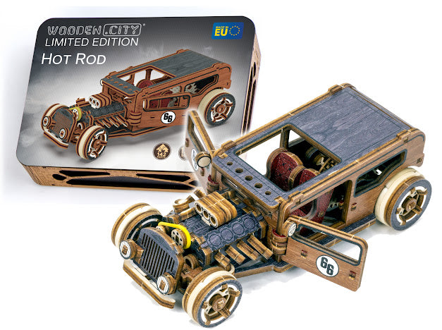 3D Houten Puzzel Auto Hot Rod - DIY Wood Puzzles Color