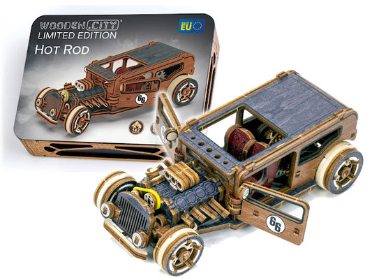 3D Houten Puzzel Auto Hot Rod - DIY Wood Puzzles Color