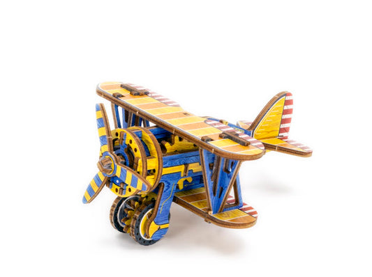 3D Houten Puzzel Vliegtuig Bi Plane - DIY Wood Puzzles Color