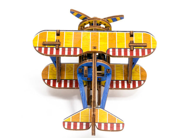 3D Houten Puzzel Vliegtuig Bi Plane - DIY Wood Puzzles Color