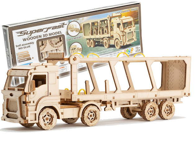 3D Houten Puzzel Car Carrier Truck - DIY Wood Puzzles