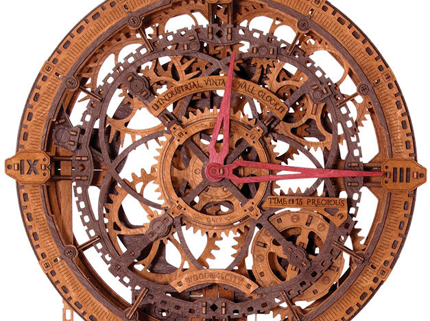 3D Houten Puzzel Industrial Vintage Wall Clock - DIY Wood