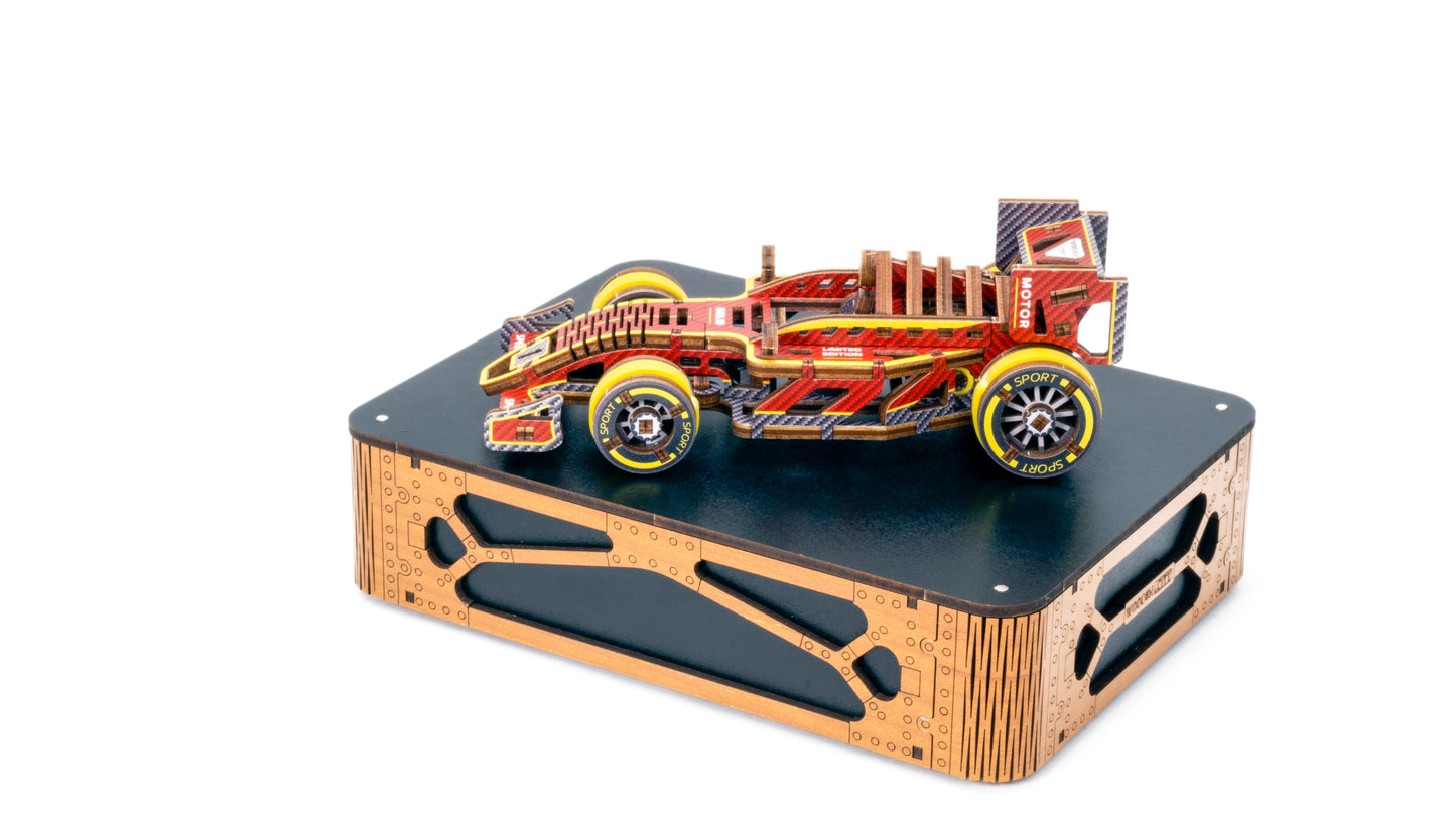 3D Houten Puzzel Raceauto 'Bolid' - DIY Wood Puzzles Color
