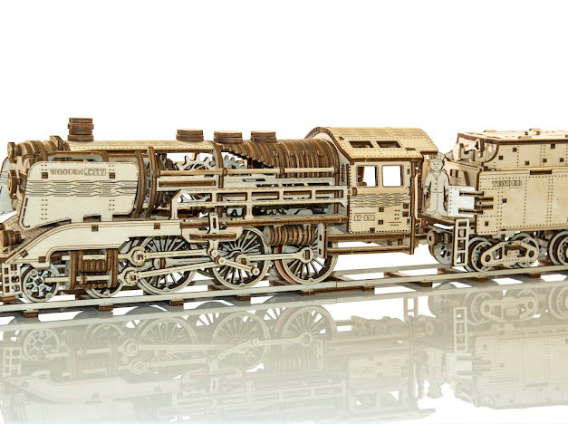 3D Houten Puzzel Locomotief + Wagon & Spoor 1:40 - DIY Build