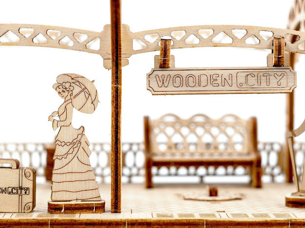 3D Houten Puzzel Trein Spoor Station 1:40 - DIY Wood Build