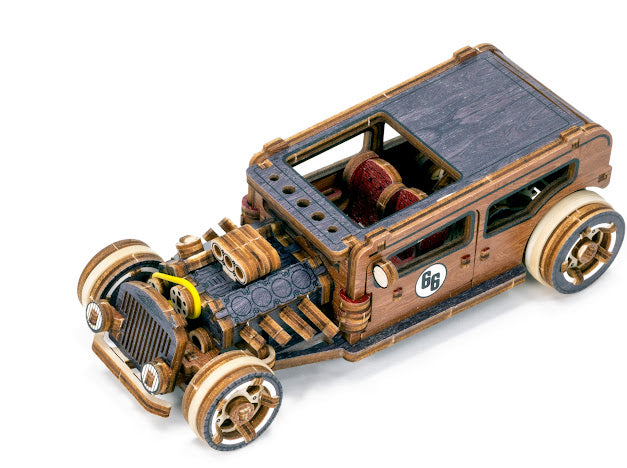 3D Houten Puzzel Auto Hot Rod - DIY Wood Puzzles Color