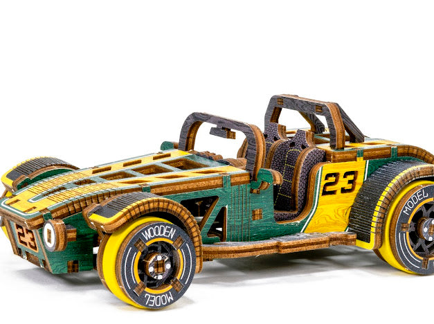 3D Houten Puzzel Auto Roadster - DIY Wood Puzzles Color