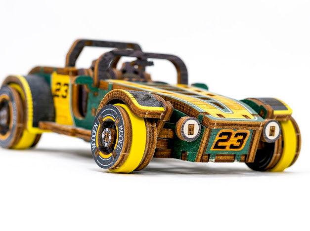 3D Houten Puzzel Auto Roadster - DIY Wood Puzzles Color