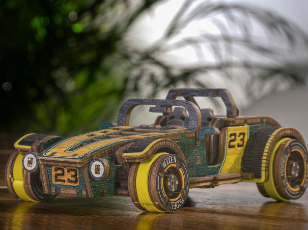 3D Houten Puzzel Auto Roadster - DIY Wood Puzzles Color