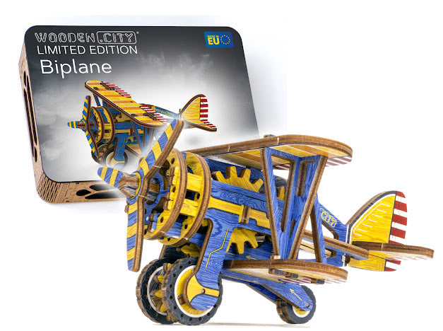 3D Houten Puzzel Vliegtuig Bi Plane - DIY Wood Puzzles Color