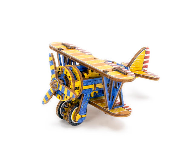 3D Houten Puzzel Vliegtuig Bi Plane - DIY Wood Puzzles Color