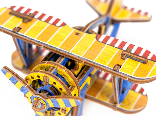 3D Houten Puzzel Vliegtuig Bi Plane - DIY Wood Puzzles Color
