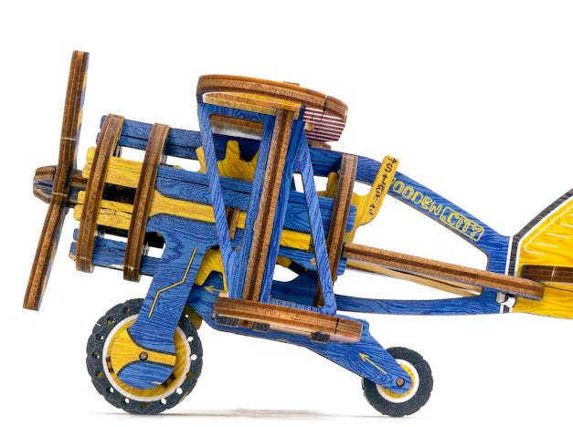 3D Houten Puzzel Vliegtuig Bi Plane - DIY Wood Puzzles Color