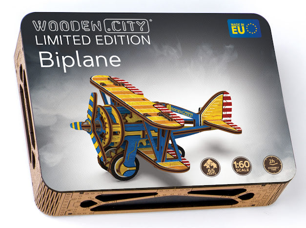 3D Houten Puzzel Vliegtuig Bi Plane - DIY Wood Puzzles Color