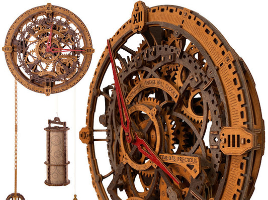 3D Houten Puzzel Industrial Vintage Wall Clock - DIY Wood