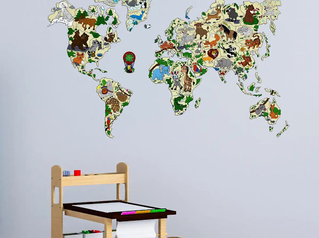 3D Houten Puzzel World Map Animals L Muur Decoratie - DIY