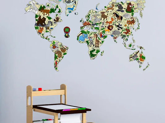 3D Houten Puzzel World Map Animals L Muur Decoratie - DIY
