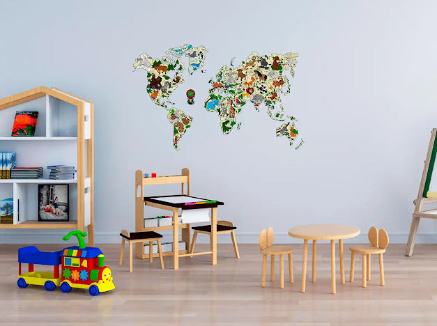 3D Houten Puzzel World Map Animals L Muur Decoratie - DIY