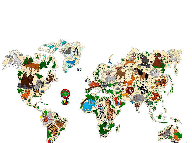 3D Houten Puzzel World Map Animals XXL Muur Decoratie - DIY