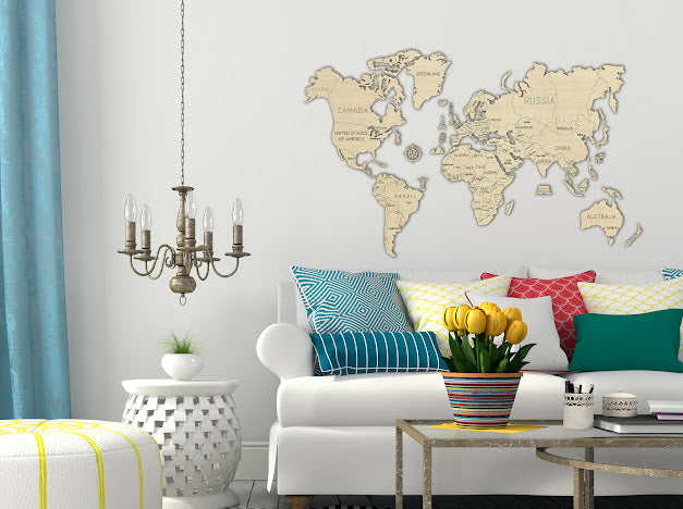 3D Houten Puzzel World Map XL Muur Decoratie - DIY Wood